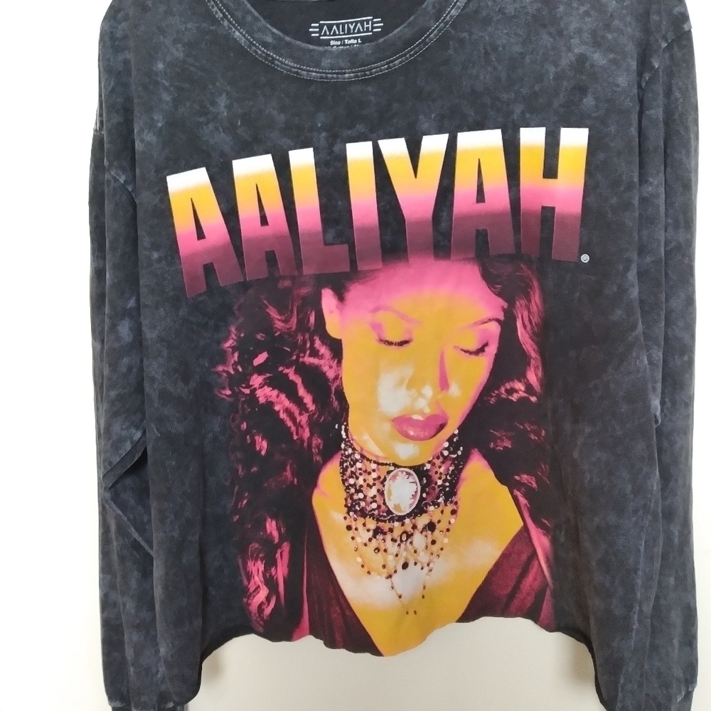 Aaliyah Cropped Bleach Dye Tie Dye Long Sleeve Graphic Tee Shirt Size Large - Picture 3 of 7